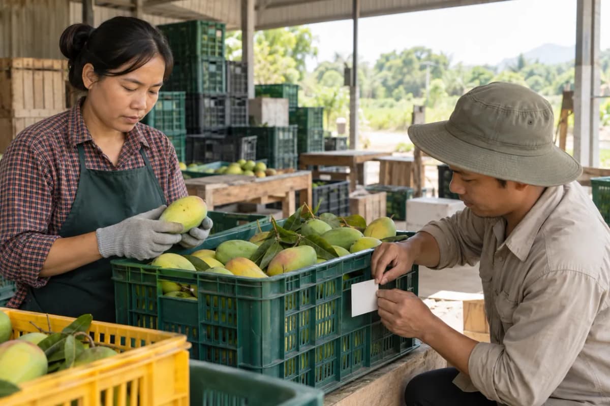 Sản phẩm nông nghiệp được phân loại và đóng gói tại cơ sở